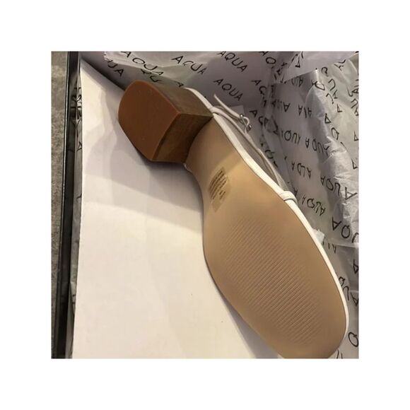 AQUA Womens White Strappy Amy Open Toe Block Heel Buckle Slingback Sandal 5.5 - Picture 4 of 4